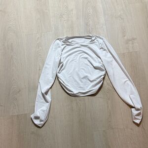 white athletic synched long sleeve